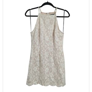 Forever 21 Cream Floral Lace High Neck Sleeveless Scalloped Hem Dress Size M